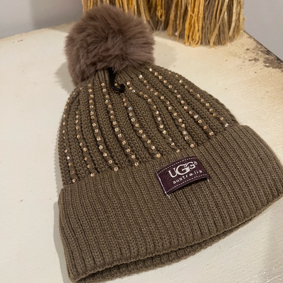 Khaki UGG Rhinestone Knitted Hat - Picture 3 of 3